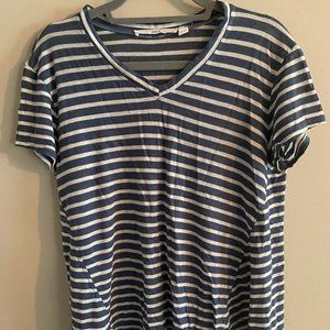 Wilt Long, Light Blue and Cream Striped Shirt with Uneven Hem Size Medium